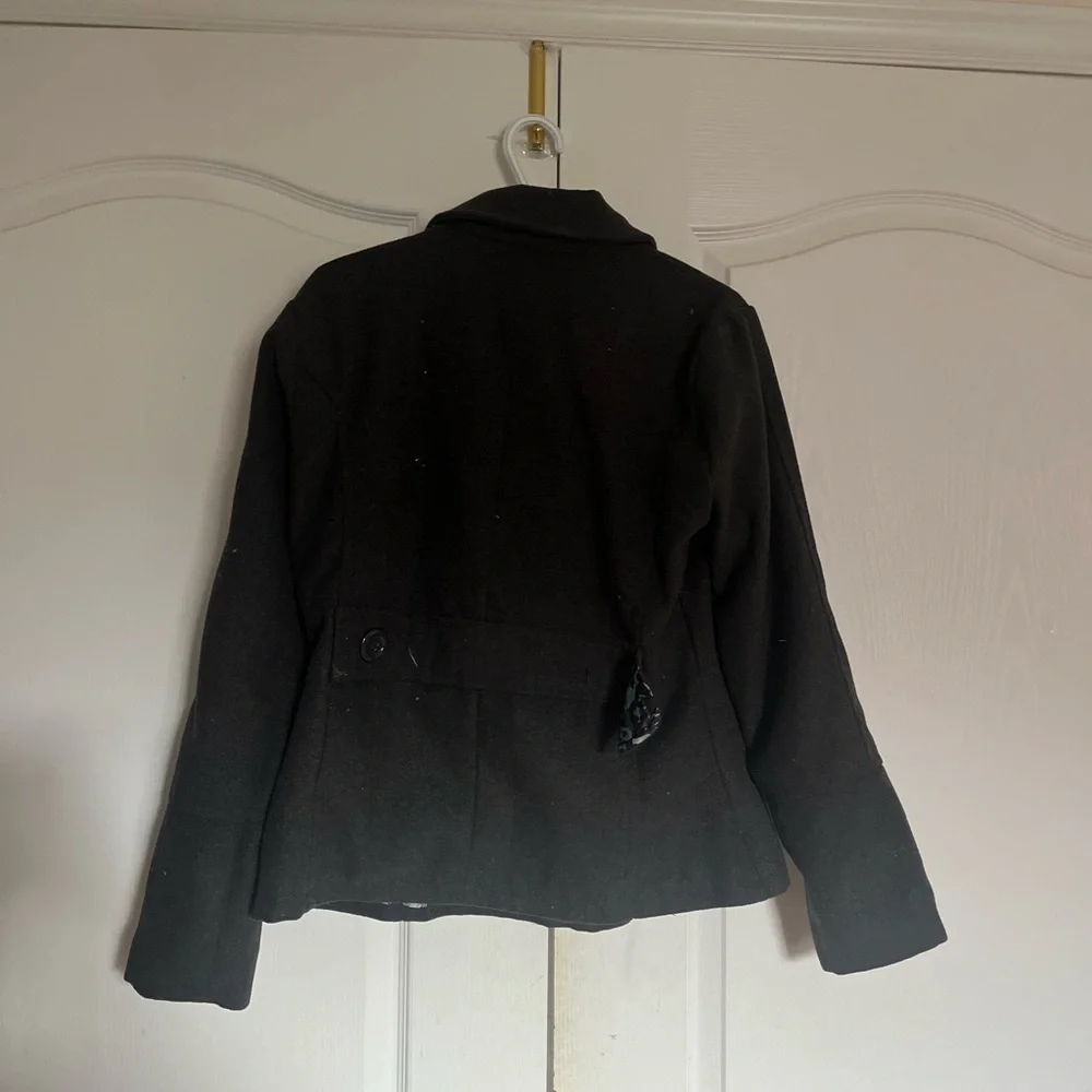 Dark Gray Wool Blend Double-Breasted Peacoat - Picture 4 of 8